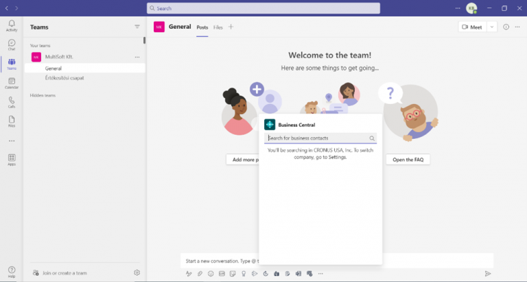 Business Central alkalmazás használata a Microsoft Teamsben