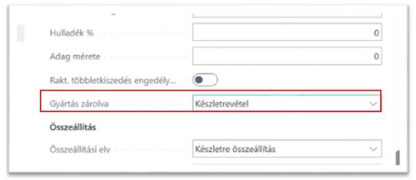 Cikkek vagy változatok kizárása gyártási készletrevételből